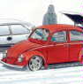 Illustration of the readers section 'Street Mail': a satisfied VW Beetle daily user satisfied with his car also in the 
winter!